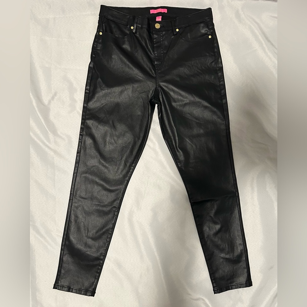 NWOT Lilly Pulitzer Eagan High-rise Stretch Faux Leather Black Pants | Size 14